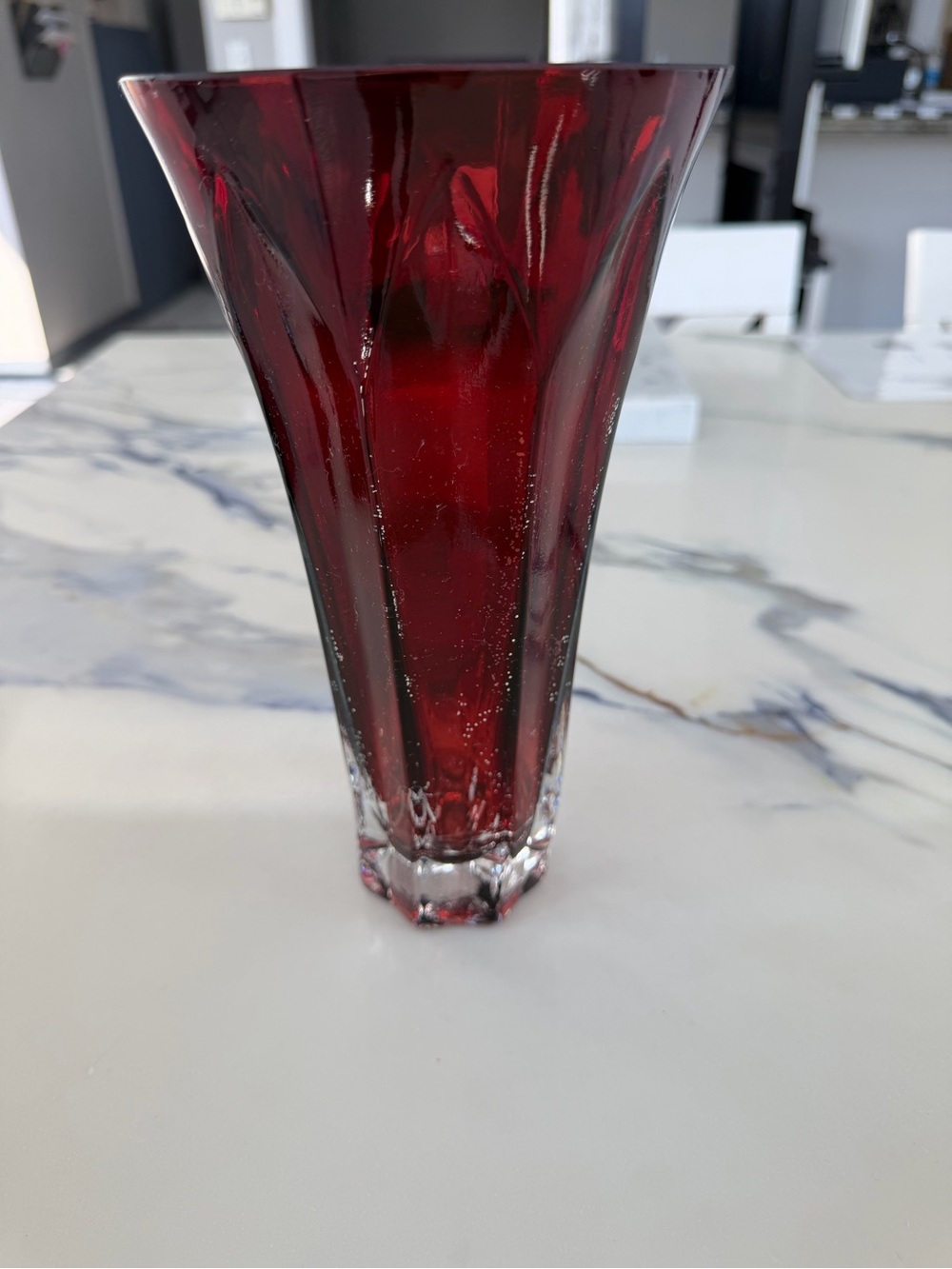 Vintage FTD Ruby Red Glass Vase 8.5" Flared Tulip Paneled